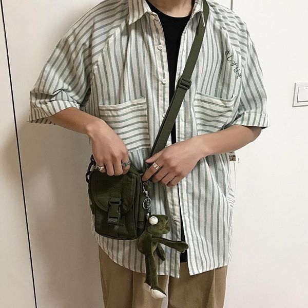 

2020 summer men's fashion clothes embroidery stripe printing shirt leisure short sleeve loose yellow/green color shirt -2xl1, White;black