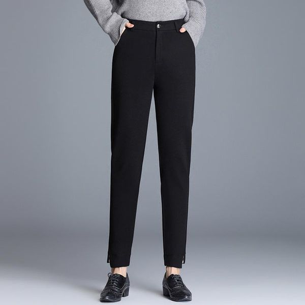 

women's pants & capris 2021 autnmn winter women fashion woolen warm harem high waist soild silm casual ankle length, Black;white