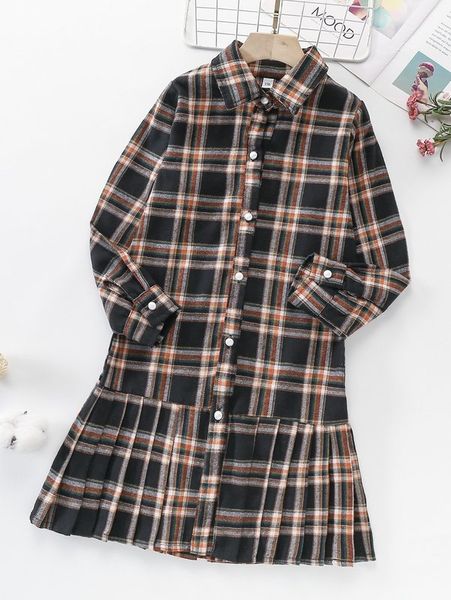 

girls tartan pleated hem dress she, Red;yellow
