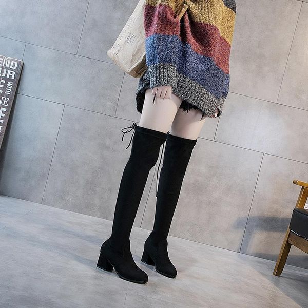 

over the knee boots women's fall / winter 2020 new thick heel oversized 34-43 wide and oversized overshoot boots high heel, Black