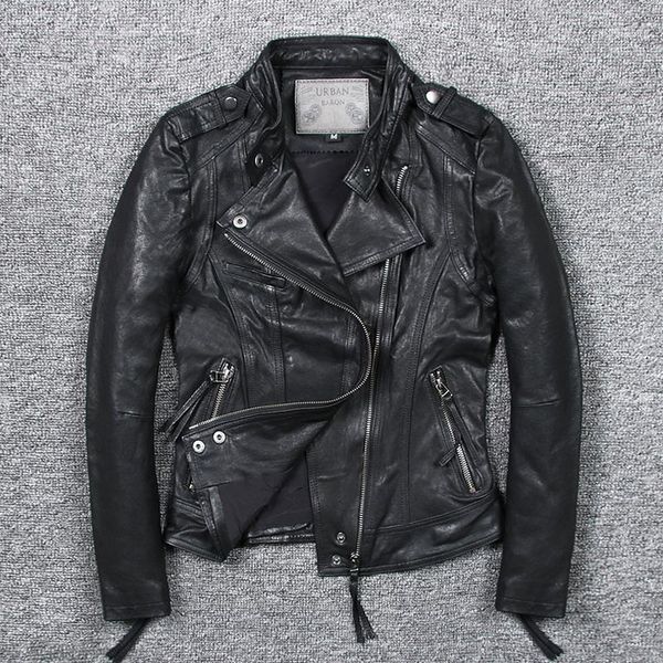 

real genuine leather jacket women short sheepskin coat motorcycle biker jacket slim fit chaquetas mujer 2020 1680 kj36451, Black