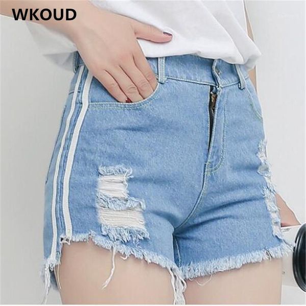 

wkoud women shorts striped summer high waist denim short harem shorts women solid jeans with pockets casual p88741, White;black