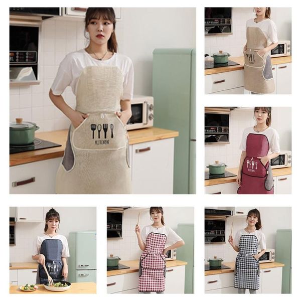 

tie-automatic apron oilproof waterproof kitchen baking barbecue housework apron with large pockets