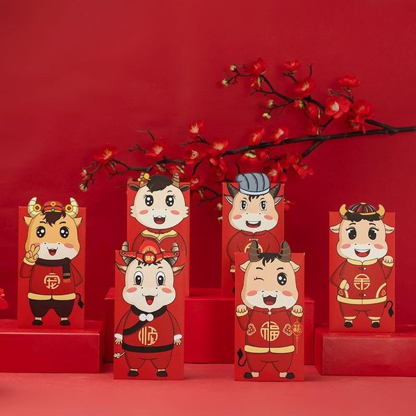 

6pcs 2021chinese lucky red envelope cartoon creative red envelope new year's spring festival birthday wedding
