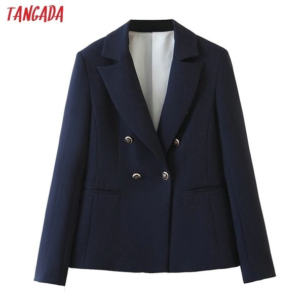 

tangada women fashion navy blazer coat vintage double breasted long sleeve female office lady chic sl225 y201026, White;black