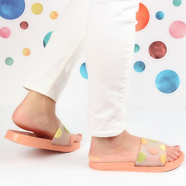 

cute polka dot home women slippers transparent colorful jelly indoor slides breathable non-slip summer ladies shoes flat slipper, Black