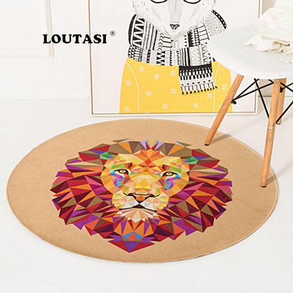 

loutasi round carpet lion printed soft carpets anti-slip rugs crystal velvet computer chair mat floor mat for home kids room1