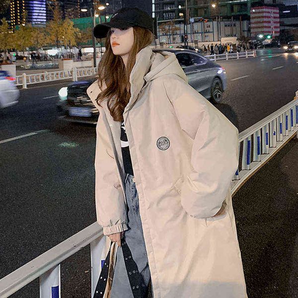 

winter jacket women thick warm down cotton mid-length jacket parka coat women casual loose korean winter jacket women 211221, Black