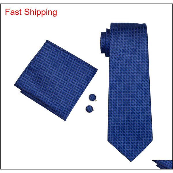 

blue tie for men classic silk hanky cufflinks set jacquard woven formal work meetin qyltxz bdehome, Black;blue