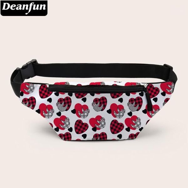 

deanfun waist bags 3d printed sloth and heart fanny pack with zipper for women travelling red bum bag d180061