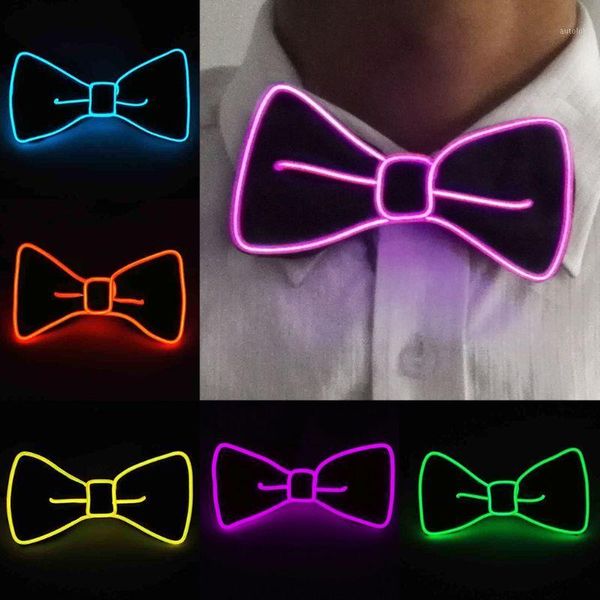 

men luminous led el wire bow tie adjustable flashing light up necktie party prop 2 x batteries(not included1, Black;gray