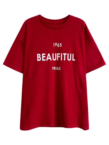 

new 2021 summer letter print o-neck t shirts short sleeve cotton red white color loose women casual tees mgf9