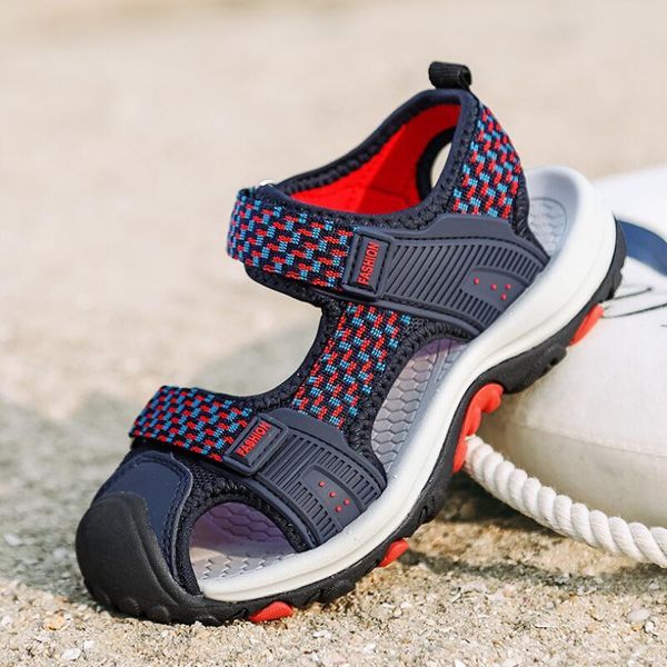 

skhek дети сандалии лето пункт 28-38 код мальчики повседневная сандалии открытый пляж обуви синий серый зеленый подходит для -10-14 years y, Black;red