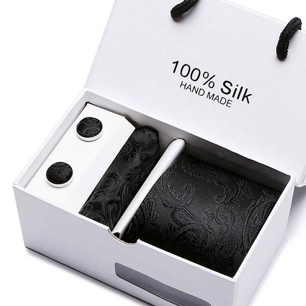 

bow ties brand 7.5cm classic men tie business wedding striped for man gift set tie,handkerchief,cufflinks in 1 box, Black;gray