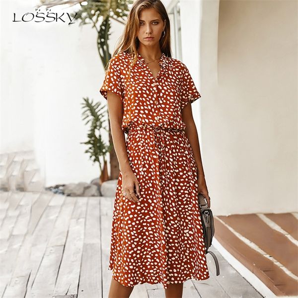

leopard print dress women summer casual short-sleeved white dresses buttons long elegant 2020 fashion clothes for women everyday lj200818, Black;gray