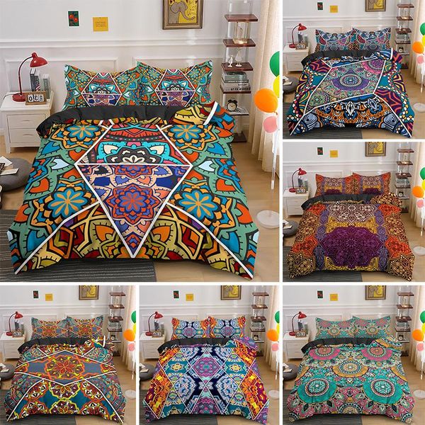 

luxury bohemia geometric mandala single king  bedding sets boho quilt comforter duvet cover with pillowcase bedclothes