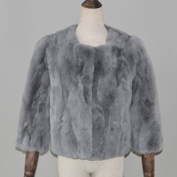 

2020 real natural women short skin jacket warm style soft leather winter coat rex rabbit fur, Black