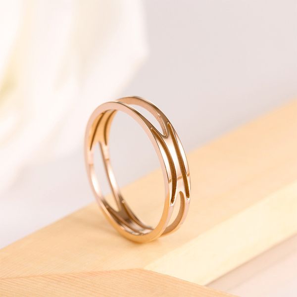 

new korean fashion geometric hollow titanium steel couple index rose gold tail ring, Silver