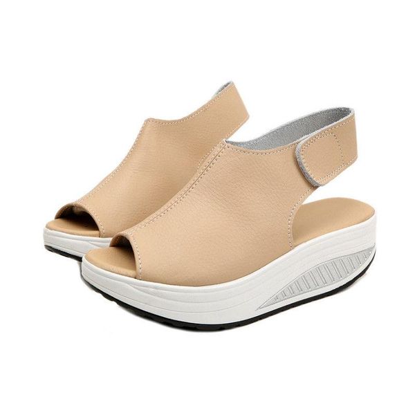 

sandals nis summer women platform wedges leather swing peep toe casual outdoor shoes walk flats size 36-43, Black