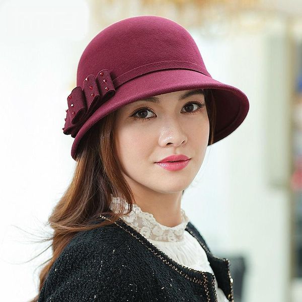 

stingy brim hats winter hat for women 1920s gatsby style flower warm wool cap lady party cloche bonnet femme asymmetric fedoras, Blue;gray