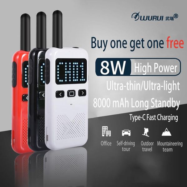 

walkie talkie 2pcs mini ultra thin 8w high power intercom portable two way radio uhf 400-470mhz ham amater cb station 10km