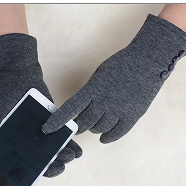

five fingers gloves mittens women' winter thick warm gary deerskin velvet touches screen fashion print, Blue;gray