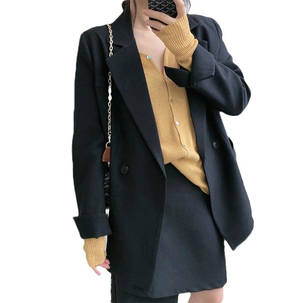 

2021 spring autumn solid color elegant blazer women jacket women's korean loose v-neck long sleeve blazers suit ladies coats 819, White;black