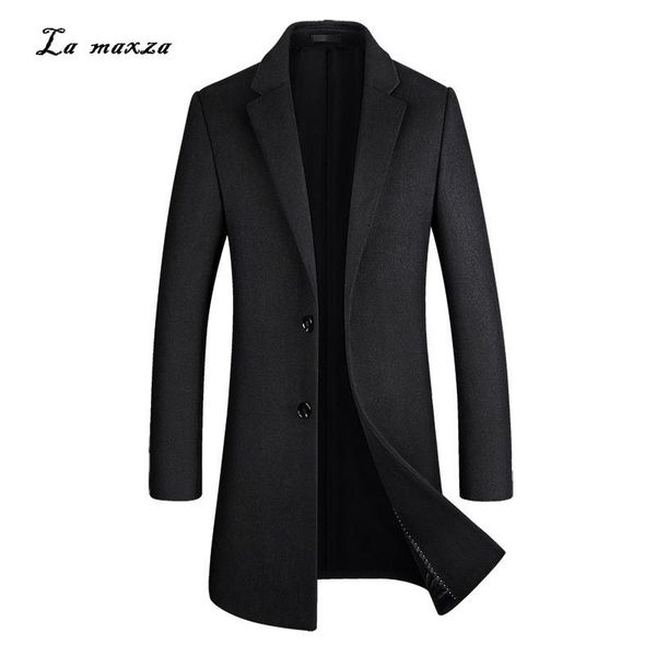 

fashion smart casual men woolen coat winter 2020 long coat plus size 3xl, Black