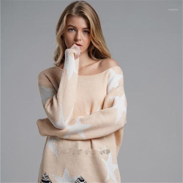 

wkoud women star printed sweaters fashion 2019 winter clothes beggar hole knitted pullovers harajuku korean streetwear y80671, White;black