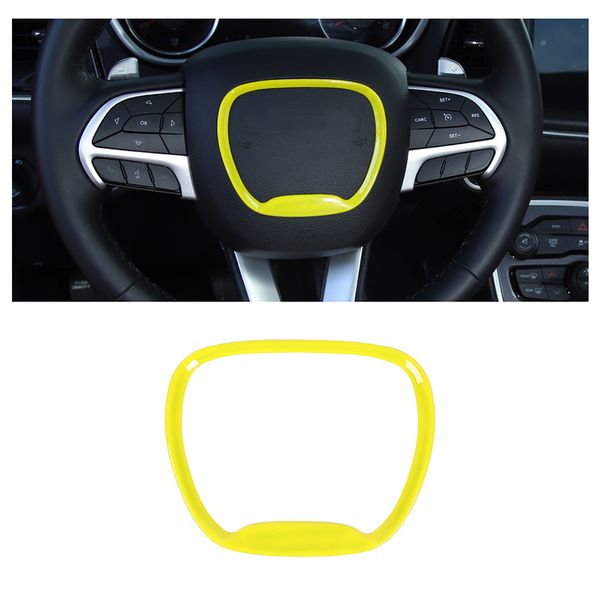 Желтое рулевое кольцо накладки наклейки наклейки наклейки наклейки для Dodge Challenger / зарядное устройство 2015 UP Auto Inital