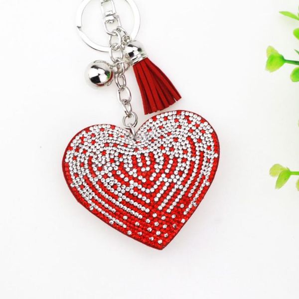 

keychains fashion car play full crystal rhinestone heart key chain gold keychain bag hanging pendant jewelry, Silver
