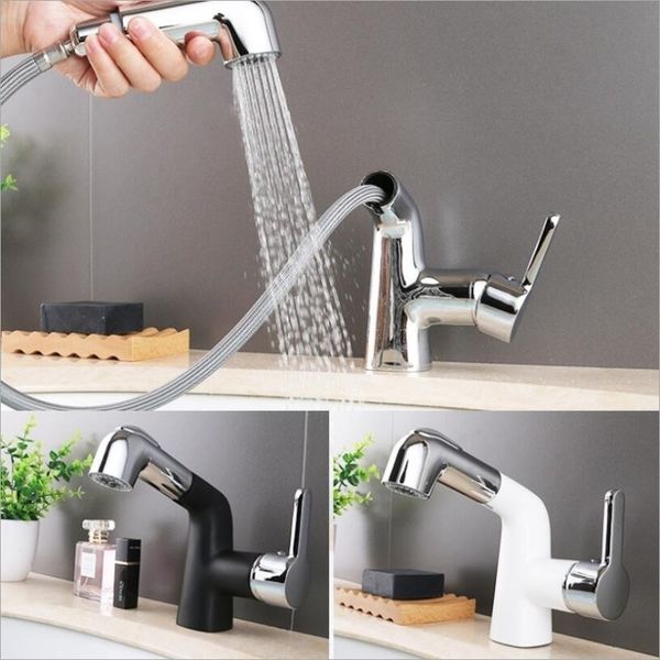 

new arrival black bathroom pull out brass faucet sink mixer tap and cold basin lavatory