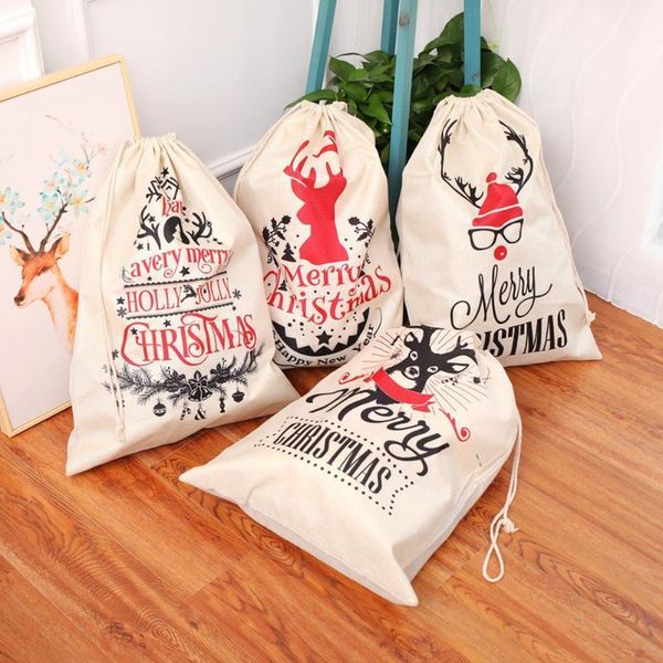

christmas drawstring candy bag large size letter printing linen storage bags xmas party souvenir packaging bag1