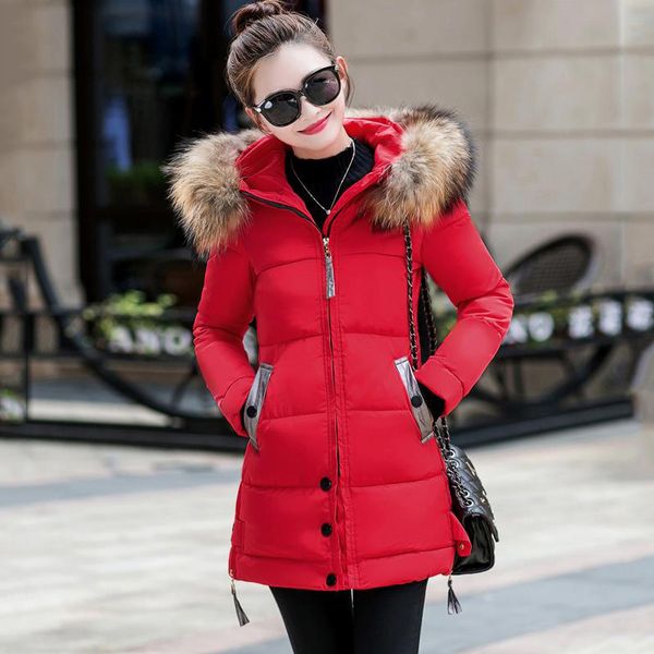 

2021 newjacket fur hooded long coats cotton padded winter coat women warm thicken jaqueta feminina inverno b3vq, Black
