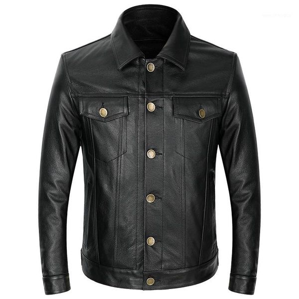 

men's leather & faux men's genuine jacket man real skin coat 100% cowhide men winter autumn motorcycle coats1, Black