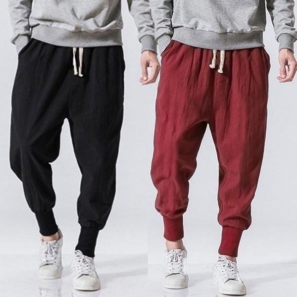 

incerun men harem pants drawstring cotton joggers solid 2019 streetwear drop-crotch trousers men baggy casual sweatpants s-5xl1, Black