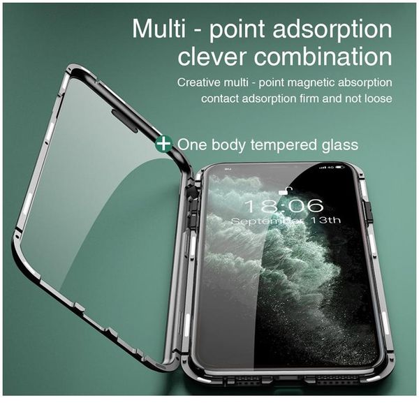 

360 magnetic adsorption metal case for iphone 12 mini 11 pro x xs max xr 8 7 6s plus double-sided gla jllkme