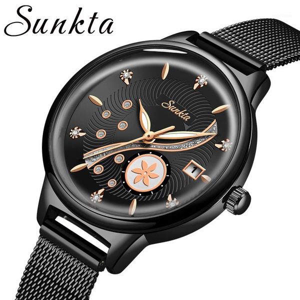 

wristwatches sunkta 2021 listing women watches quartz watch ladies waterproof female girl clock relogio feminino1, Slivery;brown