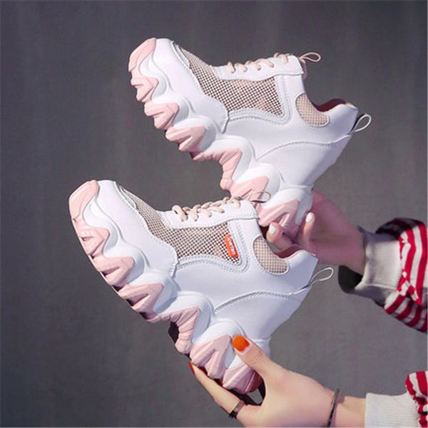 

2021 new chunky women summer ladies casual comfortable nine inches increased indoor sports shoes zzkg, Black;white