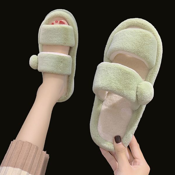 

shoes low winter woman slipper slippers flat fur flip flops slides slipers women flock fashion platform plush 2020 massage x1020, Black