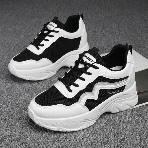 

2021 the new women internal enhancement fashion new hiking women's vulcanize lace shoes p83c, Black