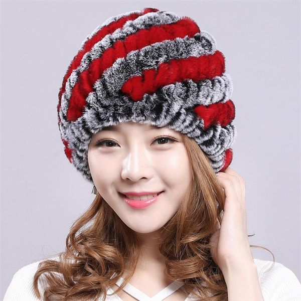 

beanie/skull caps classic women real rex fur hats winter fluffy warm handmade female headgear shaggy soft beanie b9, Blue;gray