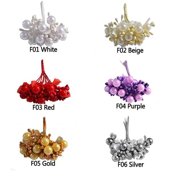 

10pcs 12mm artificial pearl stamens flower small berries cherry bouquet for wedding party home cake box wreaths decoration jllmph