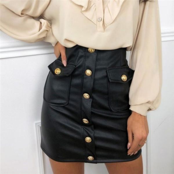 

lady skirt slim fit button exquisite woman skirt european american autumn all-match skirts 2020 new fashion skirts1, Black