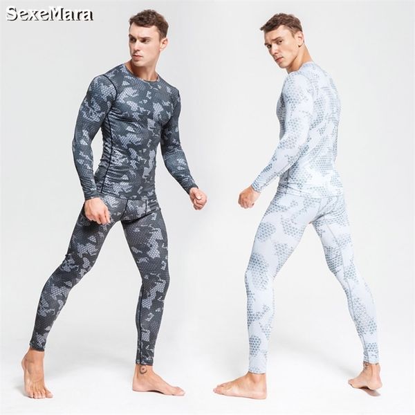 Uomo Long Johns Camouflage Compressione Biancheria intima termica Tute sportive Calzamaglia Rashgard Abbigliamento da palestra Abbigliamento sportivo da jogging per uomo 201124