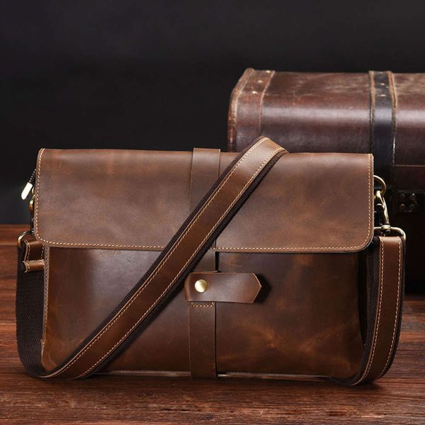 

luxurys designers crazy horse skin one shoulder men's leather messenger bag