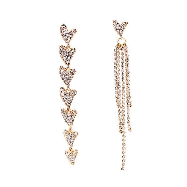 

dangle & chandelier korean girl heart-shaped asymmetric earrings simple wild rhinestone pearl chain jewelry oorbellen long brincos, Silver