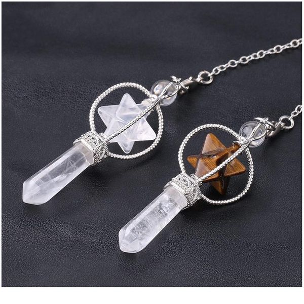 

reiki chakra natural stone pendulum for dowsing merkaba spinning star pendulos healing quartz crystal pendant me qylkap, Black