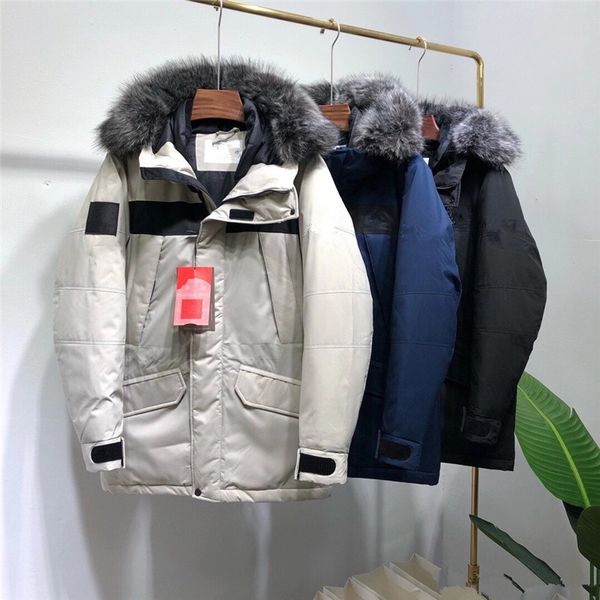 

menne men winter coat outdoor men's detachable fur collar luxury jacket 80% goose down q1119, Black
