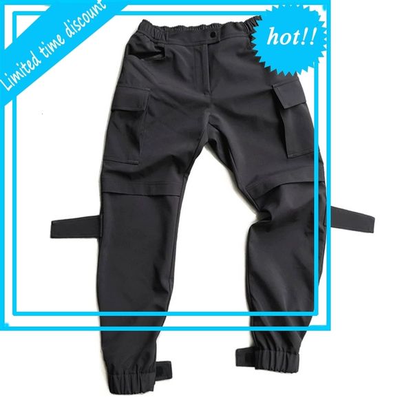 

black cargo autumn slim thick pants men streetwear hook & loop at back legs and cuffs